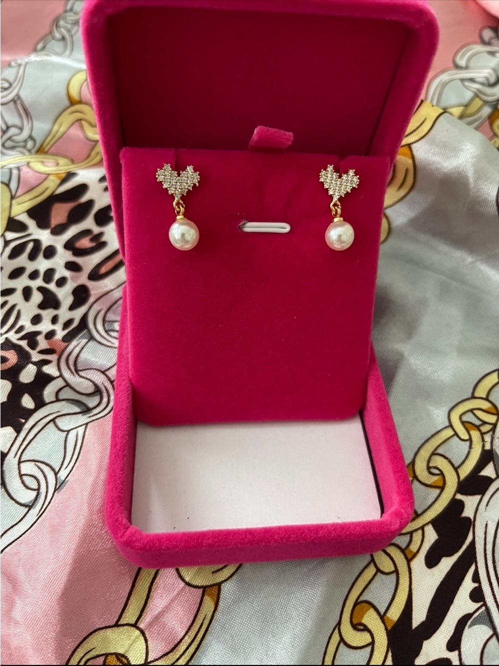 Gold Heart Pearl Drop Earrings for Women